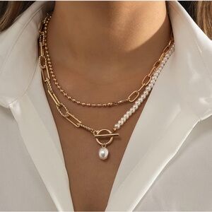 New! 14K Gold Plated Single Pearl OT Necklace